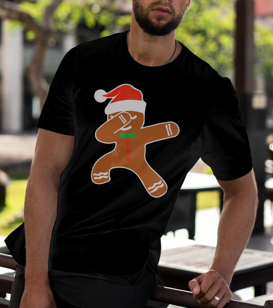 Funny Dabbing Gingerbread With Santa Hat T-Shirt