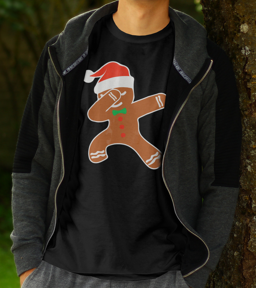 Funny Dabbing Gingerbread With Santa Hat T-Shirt