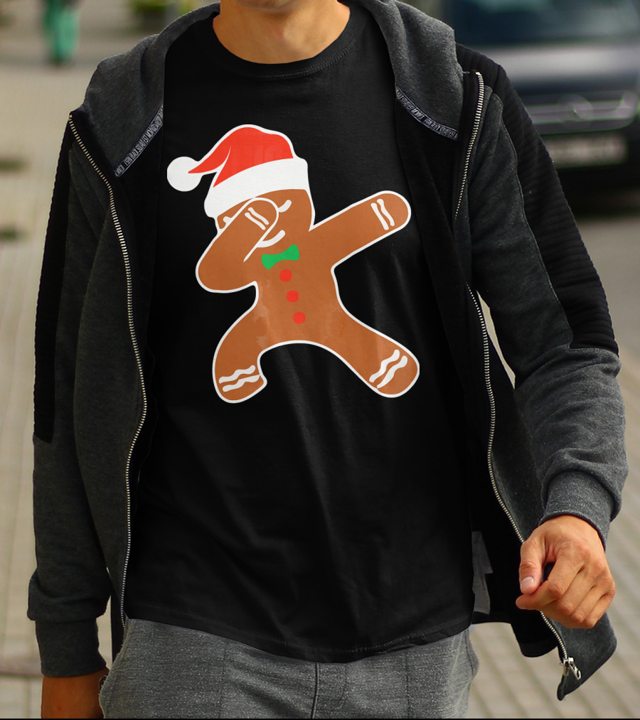 Funny Dabbing Gingerbread With Santa Hat T-Shirt