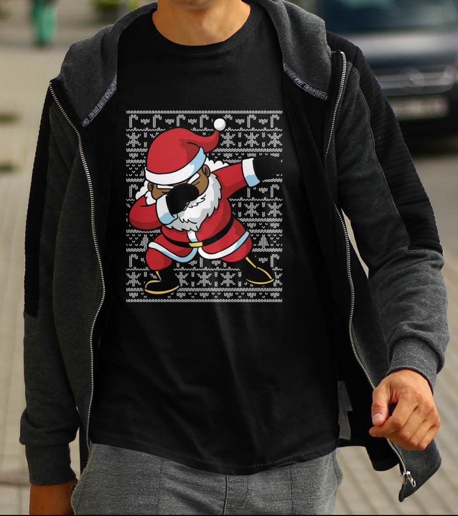 Christmas Black Santa Dabbing Ugly T-Shirt