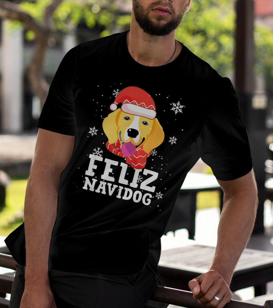 Feliz Navidog Beagle Dog Funny Christmas Snowflakes Santa Hat T-Shirt