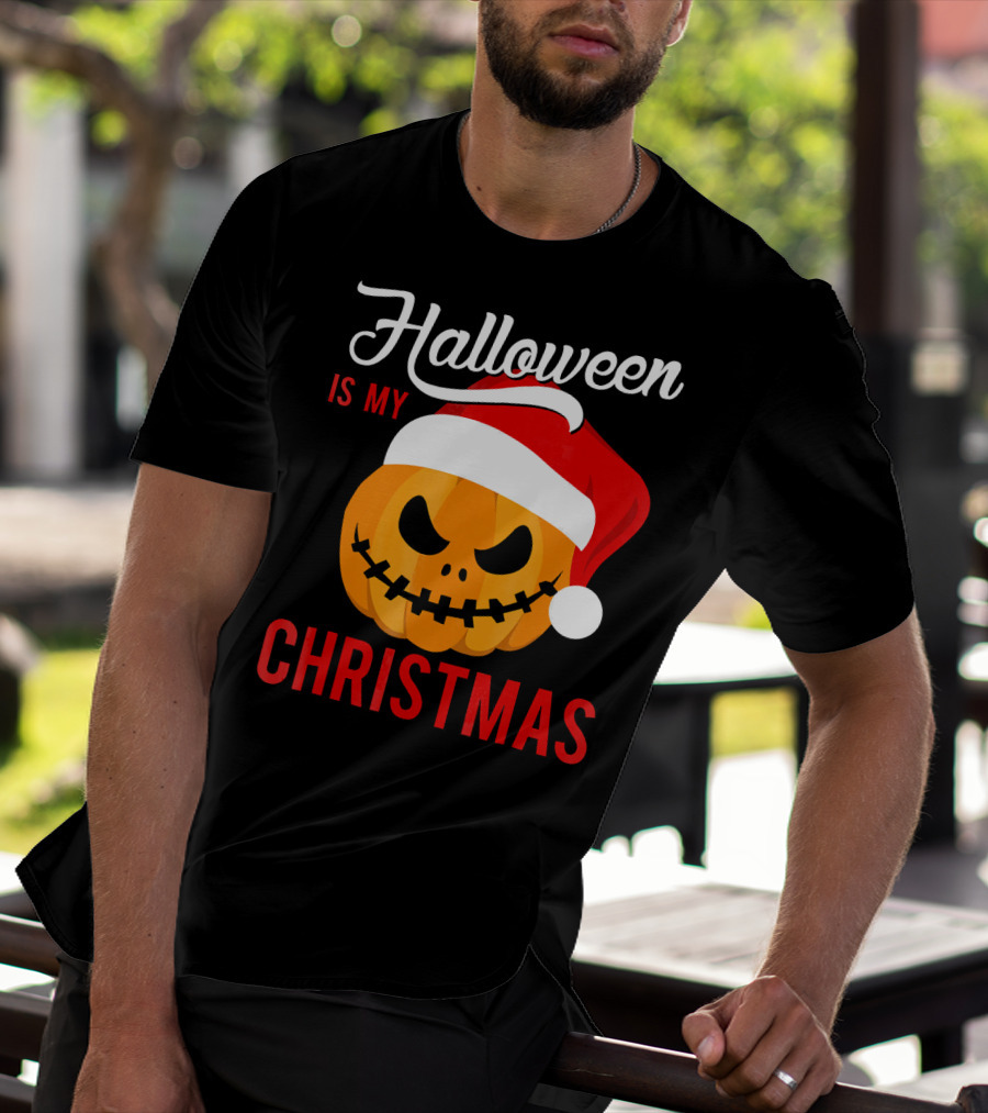 Halloween Is My Christmas Pumpkin Santa Hat T-Shirt