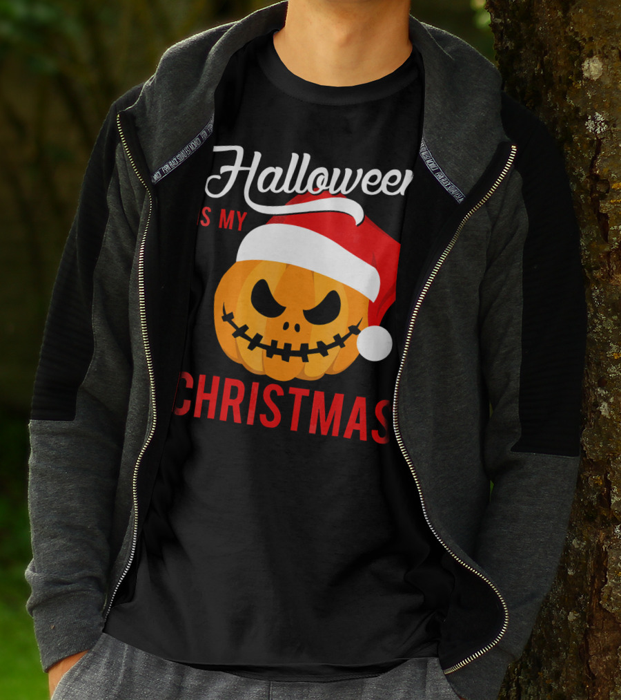 Halloween Is My Christmas Pumpkin Santa Hat T-Shirt
