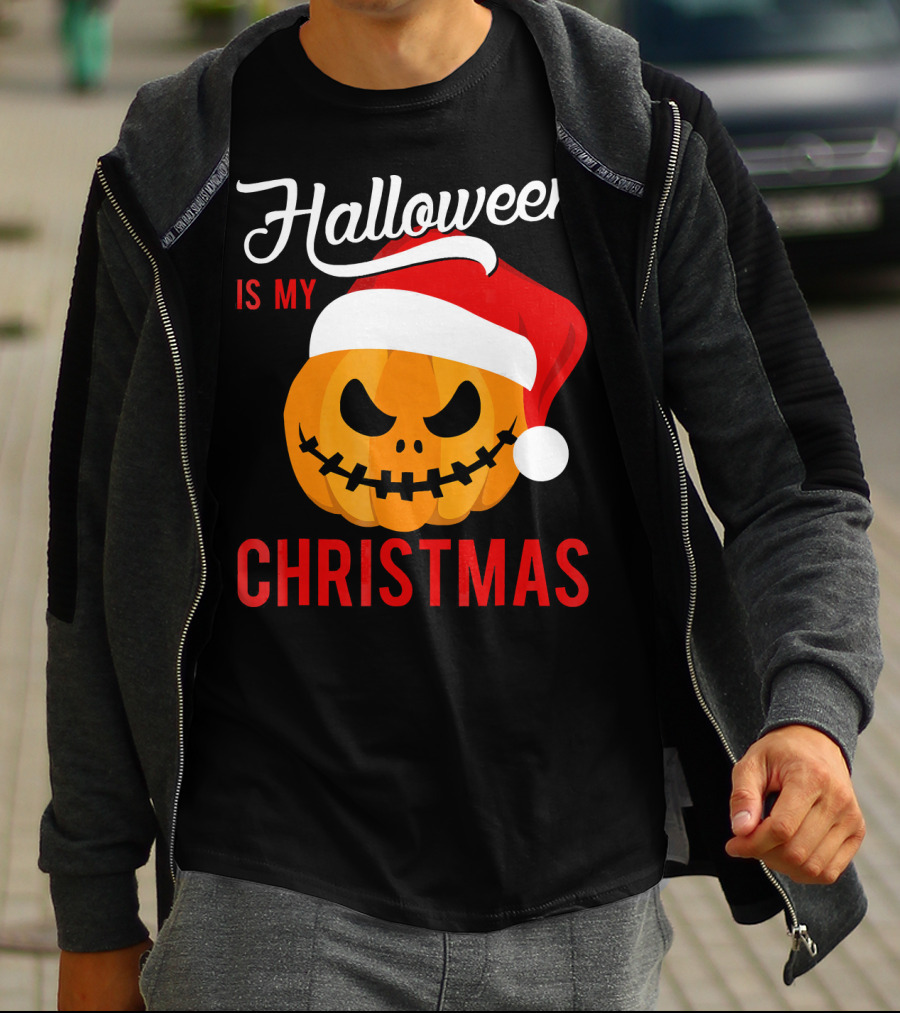 Halloween Is My Christmas Pumpkin Santa Hat T-Shirt