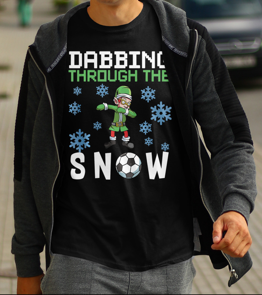 Dabbing Through The Snow Elf Soccer With Snowflakes And Soccer Ball T-Shirt