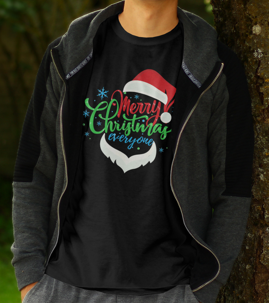 Merry Christmas Everyone Santa Hat With Beard T-Shirt