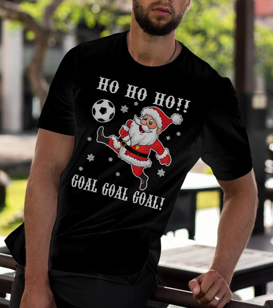 HO HO HO Santa Soccer Goal Goal Goal Snowflakes T-Shirt