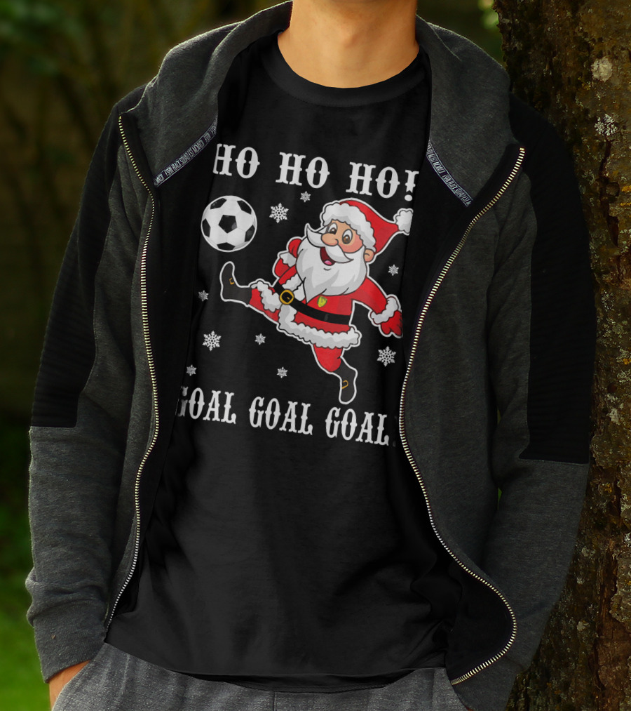 HO HO HO Santa Soccer Goal Goal Goal Snowflakes T-Shirt