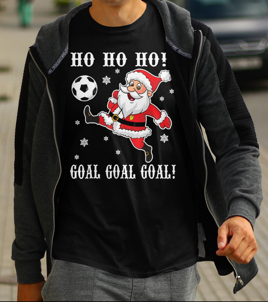 HO HO HO Santa Soccer Goal Goal Goal Snowflakes T-Shirt