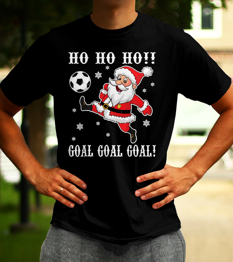 HO HO HO Santa Soccer Goal Goal Goal Snowflakes T-Shirt