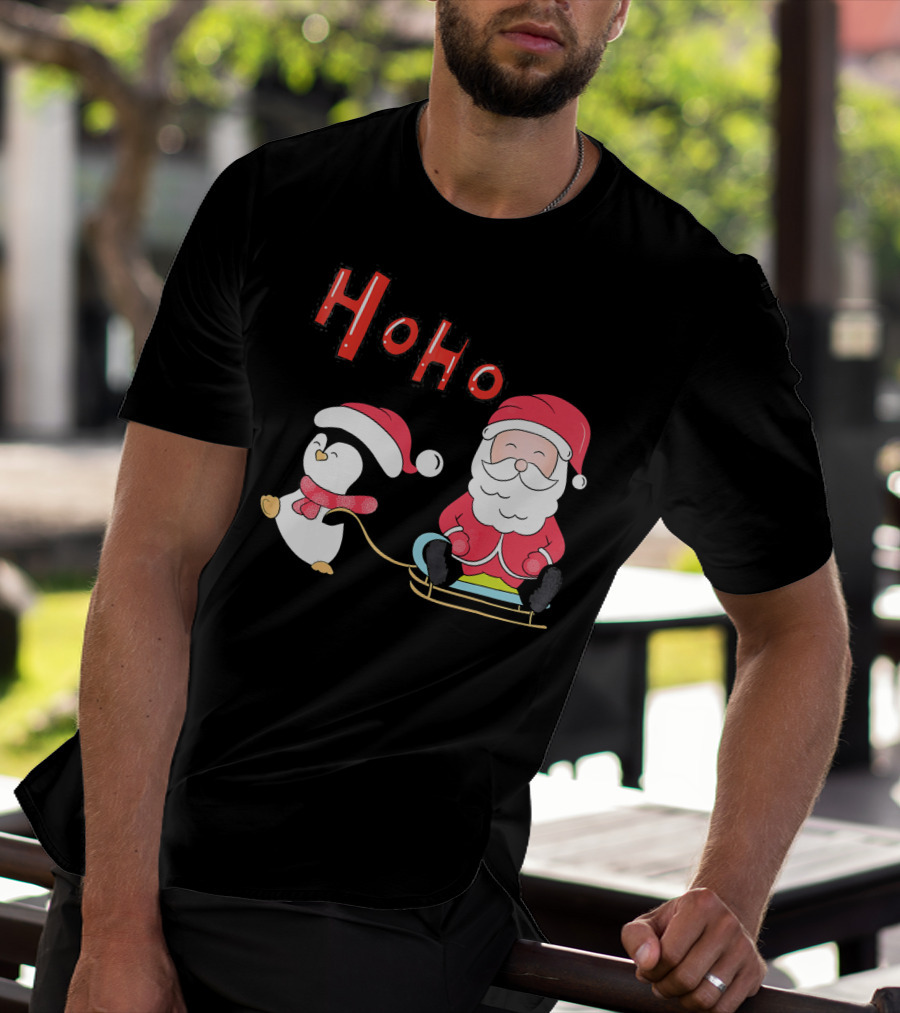 Ho Ho Santa Penguin Merry Christmas Happy Family T-Shirt
