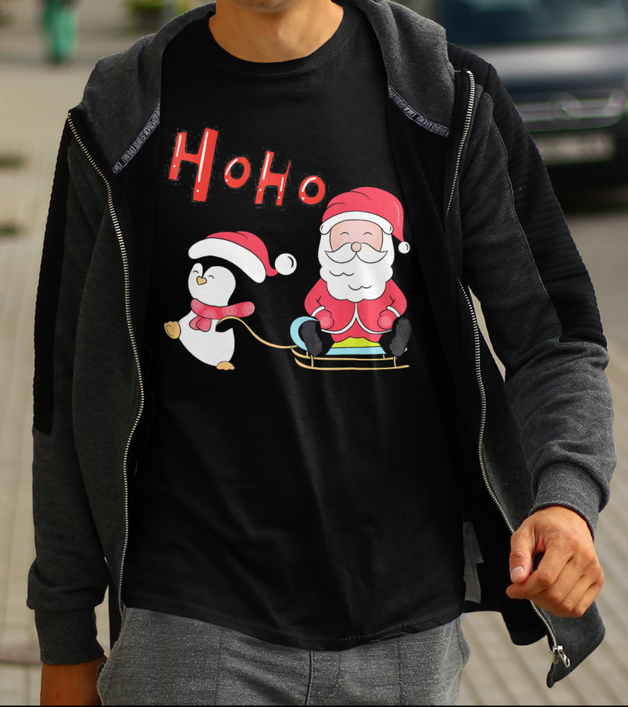 Ho Ho Santa Penguin Merry Christmas Happy Family T-Shirt