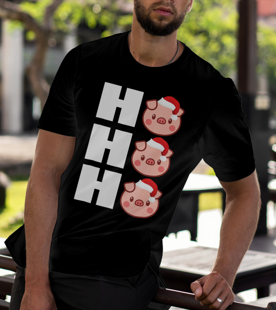 HO HO HO Santa Hat Funny Pig Christmas T-Shirt