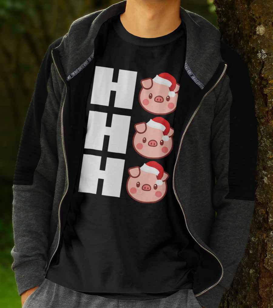 HO HO HO Santa Hat Funny Pig Christmas T-Shirt