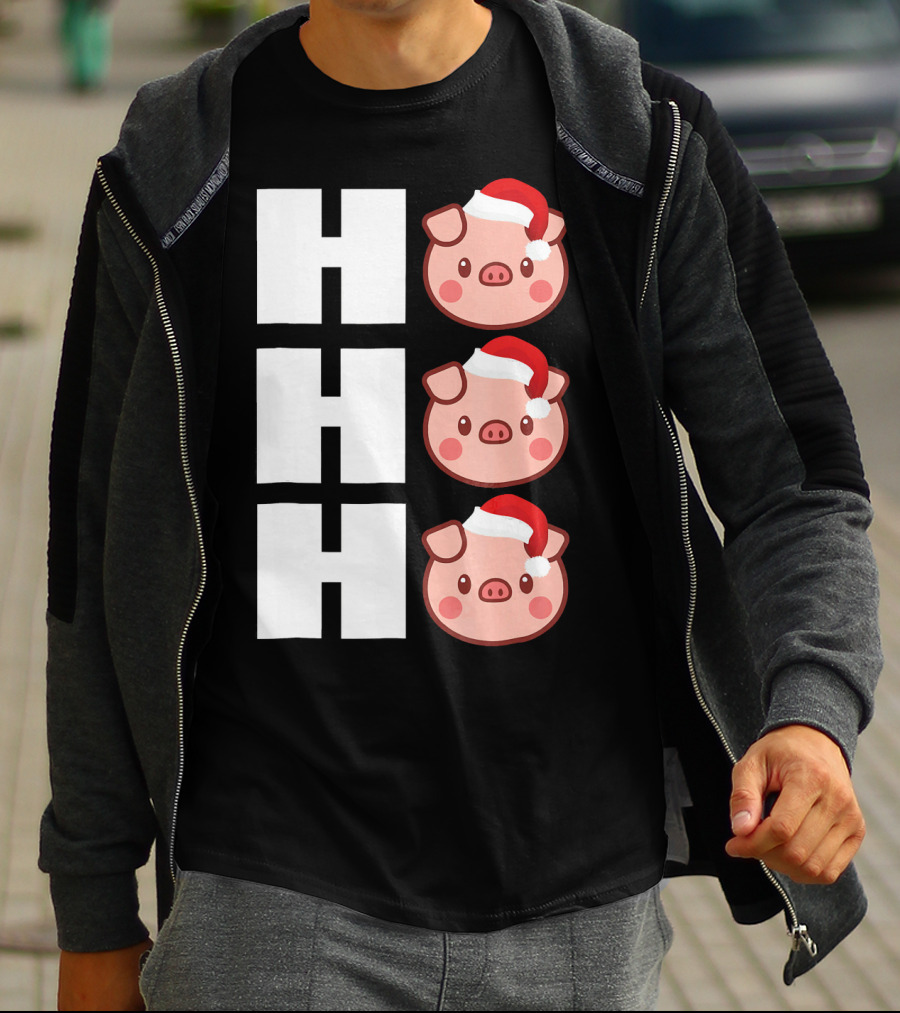 HO HO HO Santa Hat Funny Pig Christmas T-Shirt