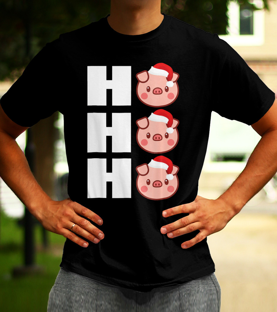 HO HO HO Santa Hat Funny Pig Christmas T-Shirt