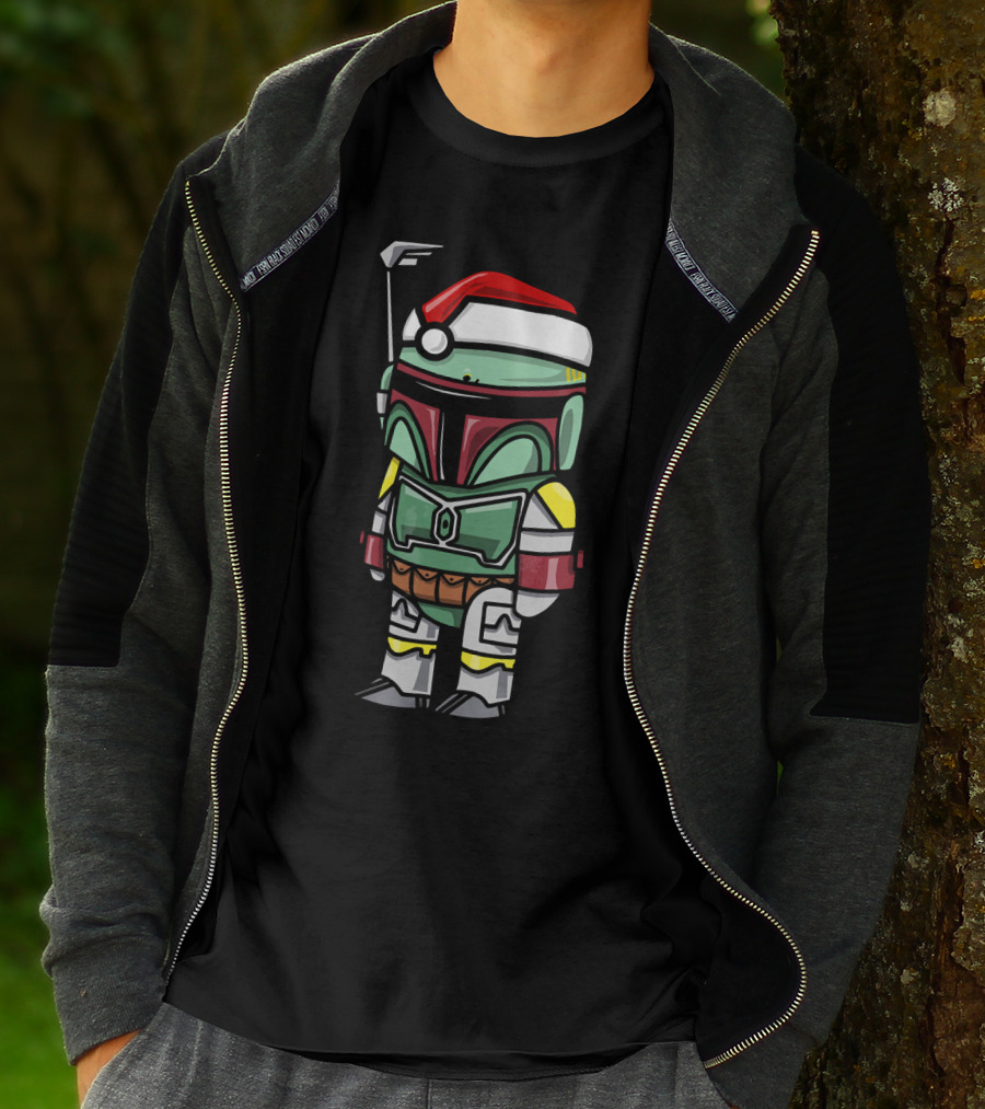 Boba Fett Wearing Santa Hat Star Wars Cartoon Character T-Shirt