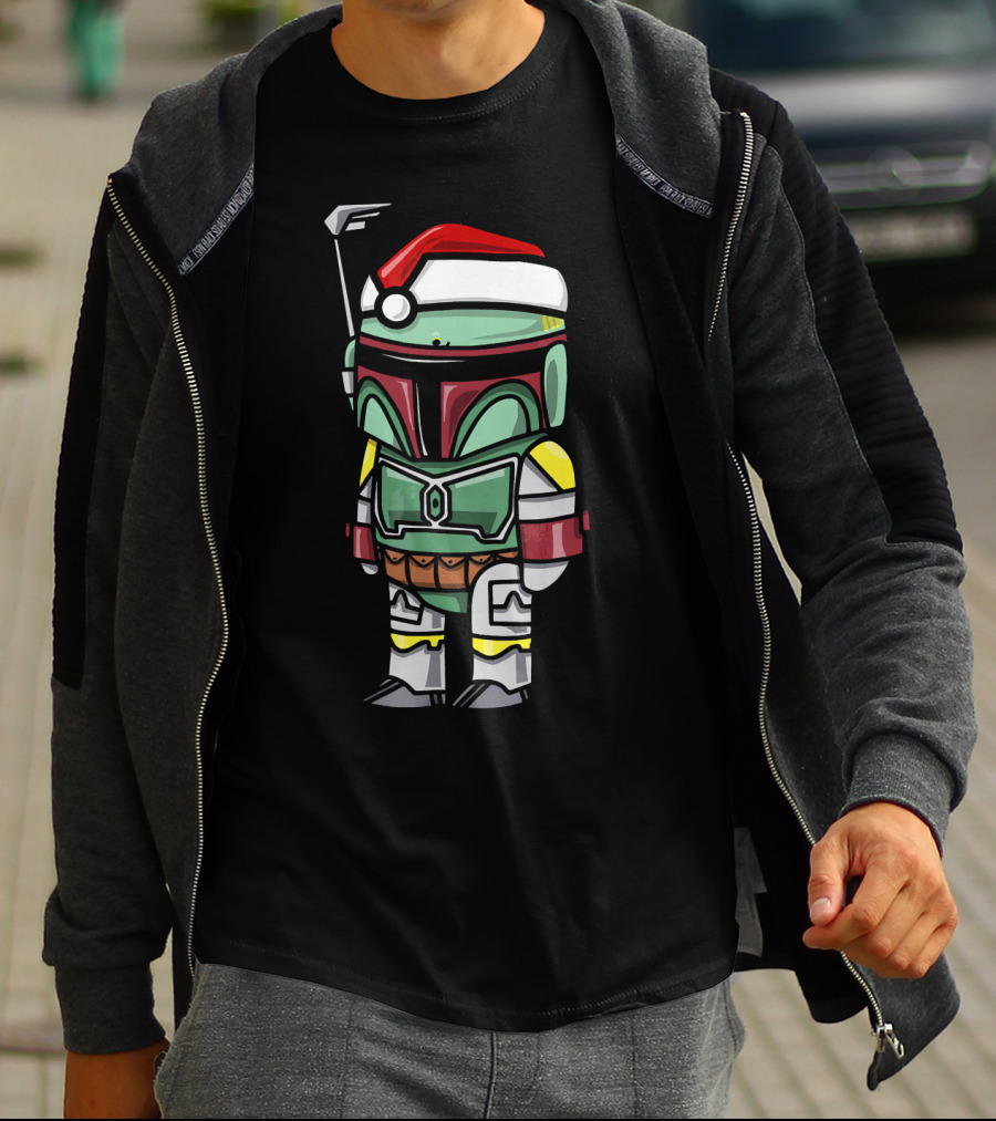 Boba Fett Wearing Santa Hat Star Wars Cartoon Character T-Shirt