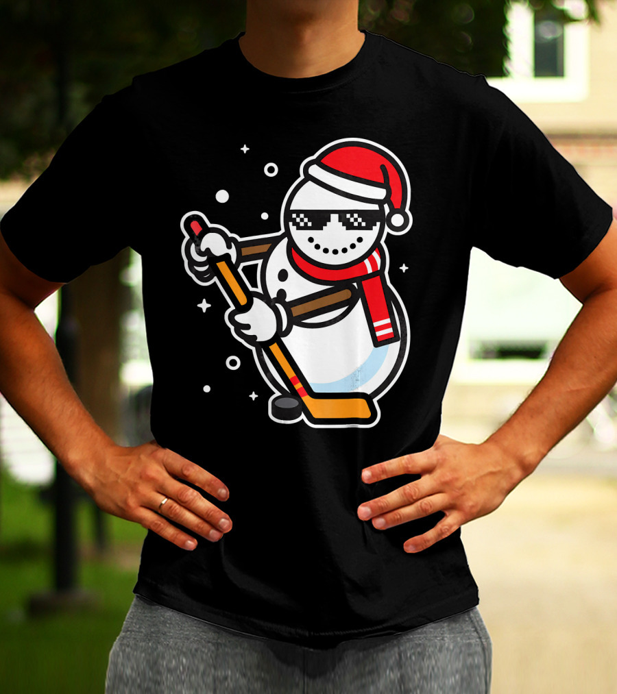 Ice Hockey Player Snowman Funny Boy Cool Nerd Santa T-Shirt