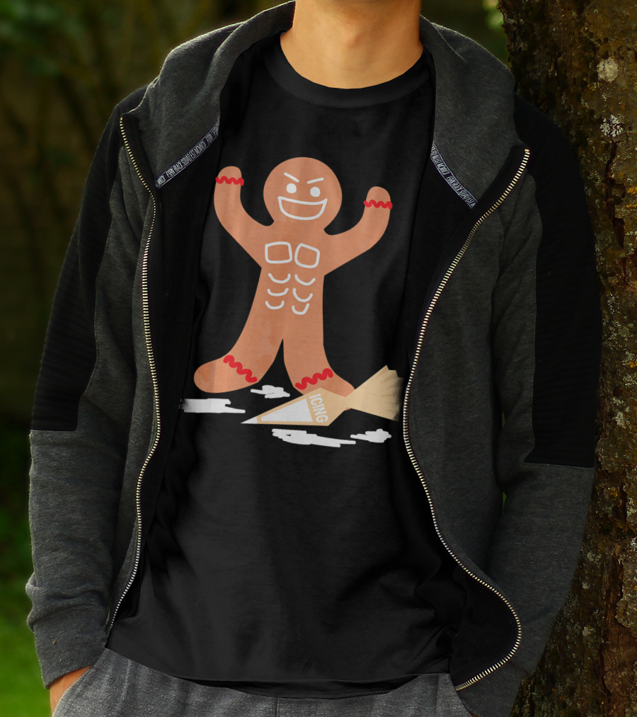 Christmas Gingerbread Muscle Man With Icing Power T-Shirt