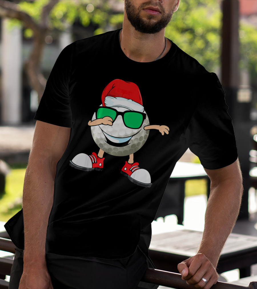 Dabbing Golf Ball With Santa Hat And Sunglasses T-Shirt