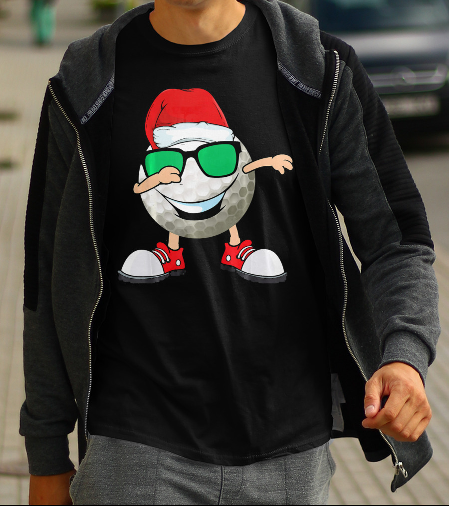 Dabbing Golf Ball With Santa Hat And Sunglasses T-Shirt