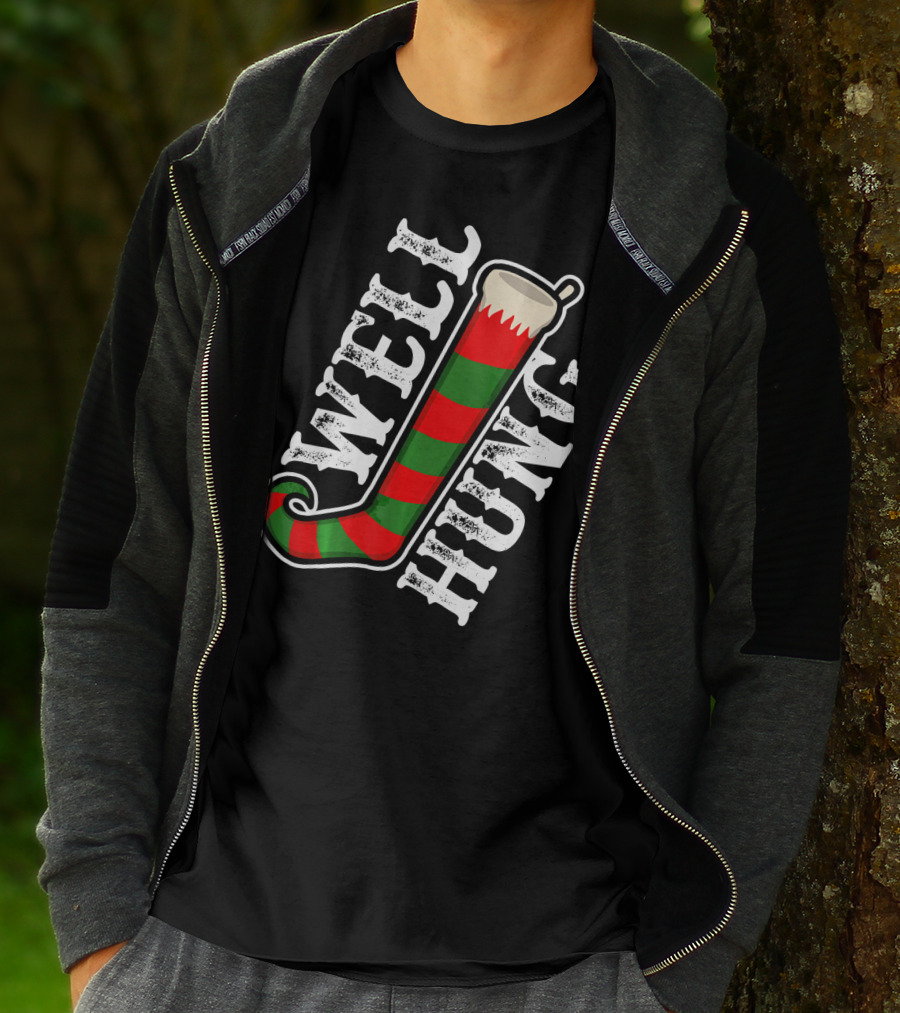 Well Hung Christmas Funny Dirty Stocking T-Shirt