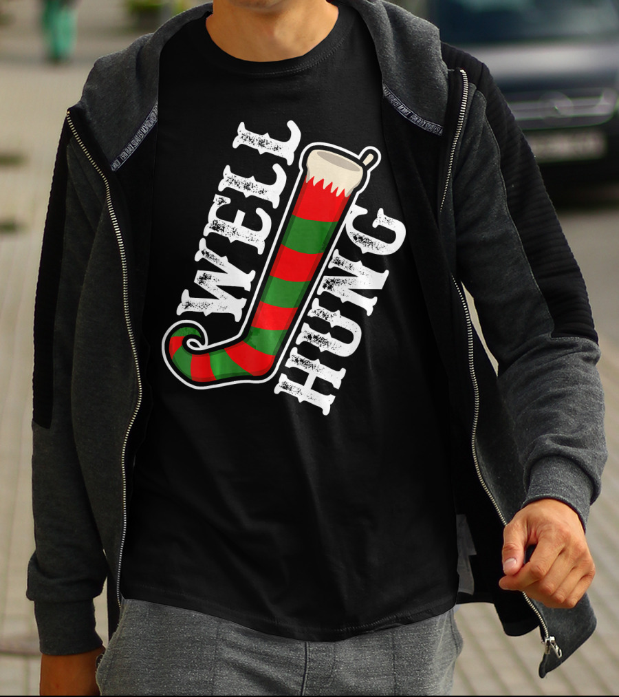 Well Hung Christmas Funny Dirty Stocking T-Shirt