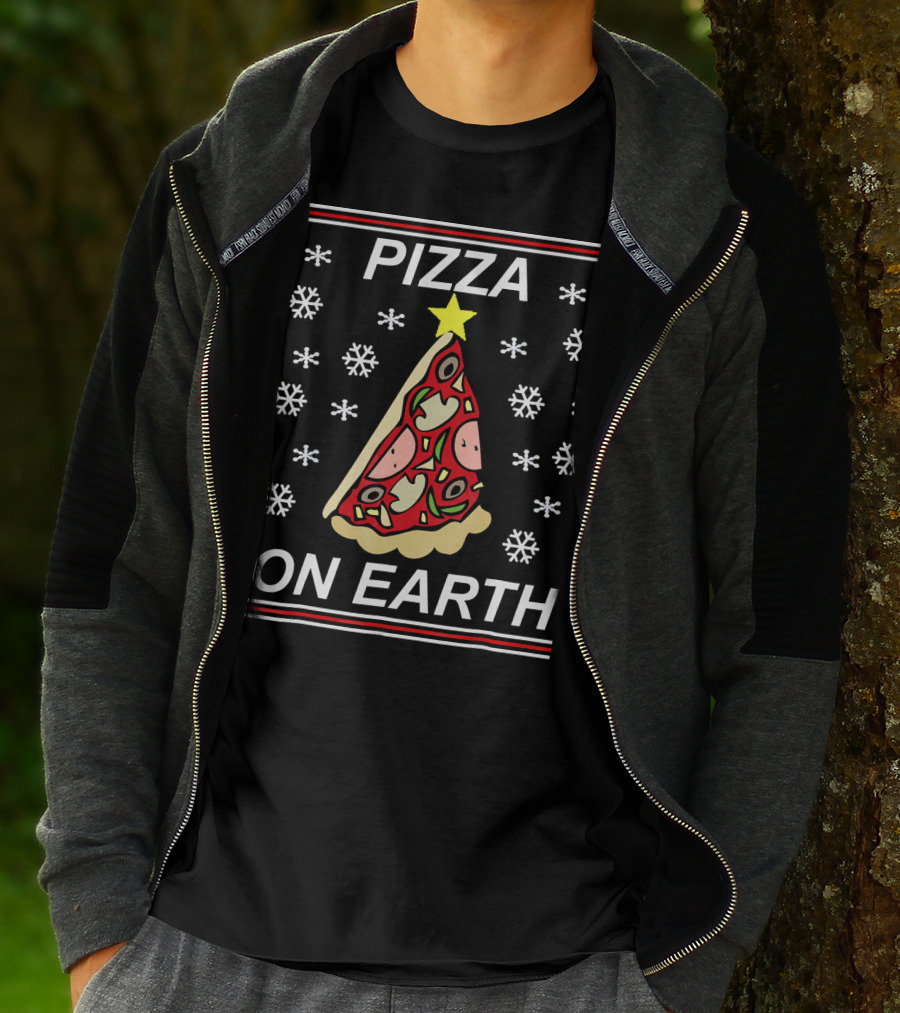 Pizza On Earth Holiday Slice Snowflakes T-Shirt