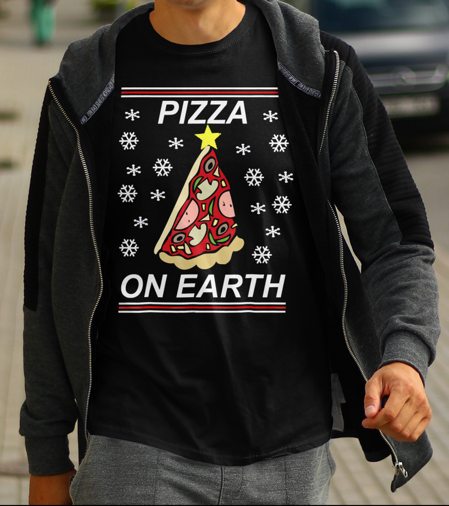 Pizza On Earth Holiday Slice Snowflakes T-Shirt