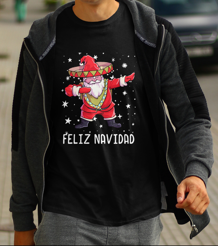 Feliz Navidad Dabbin' Santa In Sombrero Poncho Christmas T-Shirt