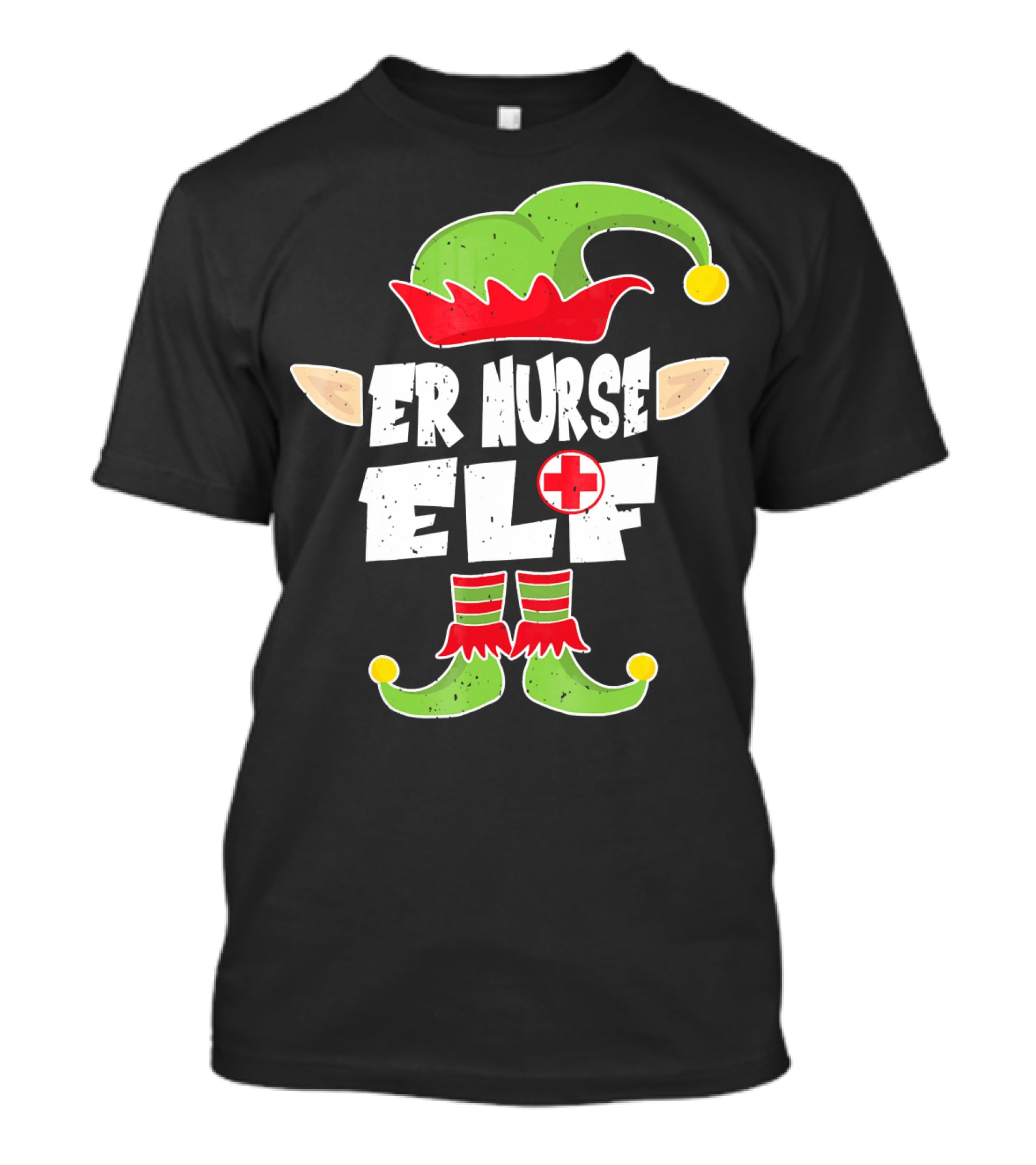 ER Nurse Elf Emergency Squad Christmas Hat And Shoes T-Shirt