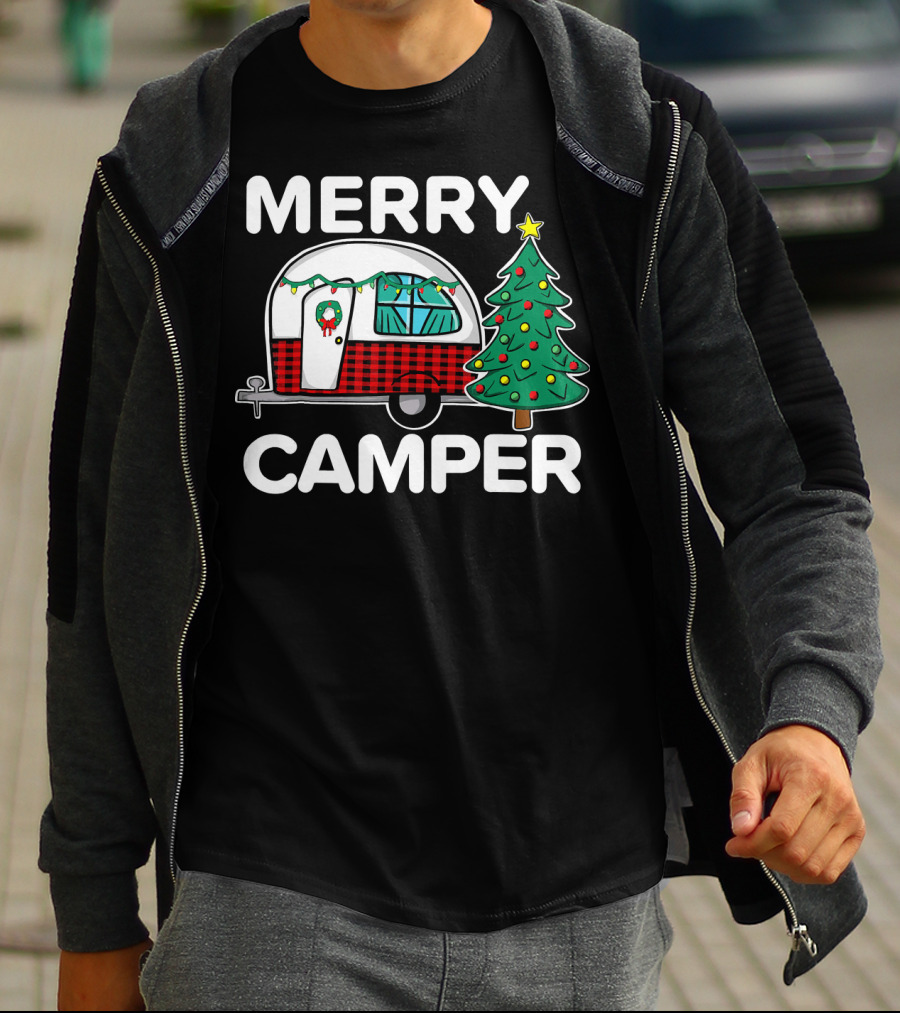 Merry Camper Vintage Camper Christmas Tree Retro Holiday Decor T-Shirt