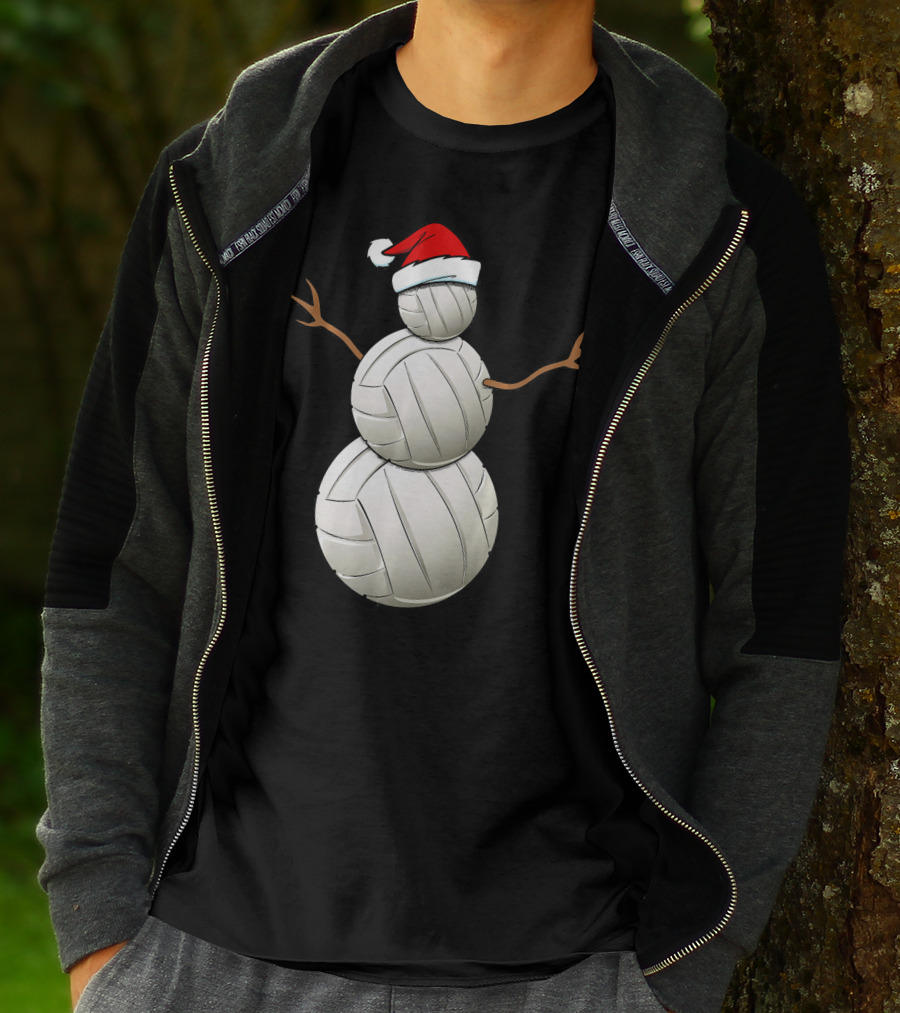 Snowman Volleyball Santa Hat Funny Christmas Balls T-Shirt