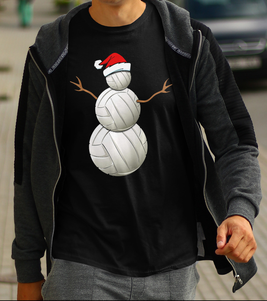 Snowman Volleyball Santa Hat Funny Christmas Balls T-Shirt