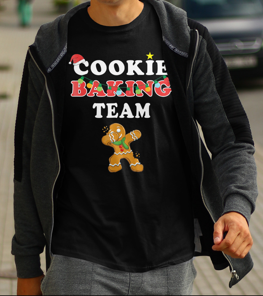 Cookie Baking Team Christmas Gingerbread Santa Lights Holiday T-Shirt