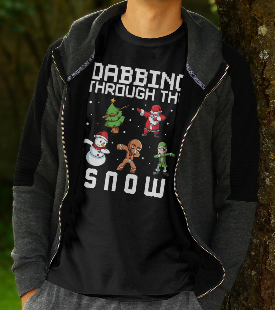 Dabbing Through The Snow Christmas Tree Santa Snowman Gingerbread Elf T-Shirt