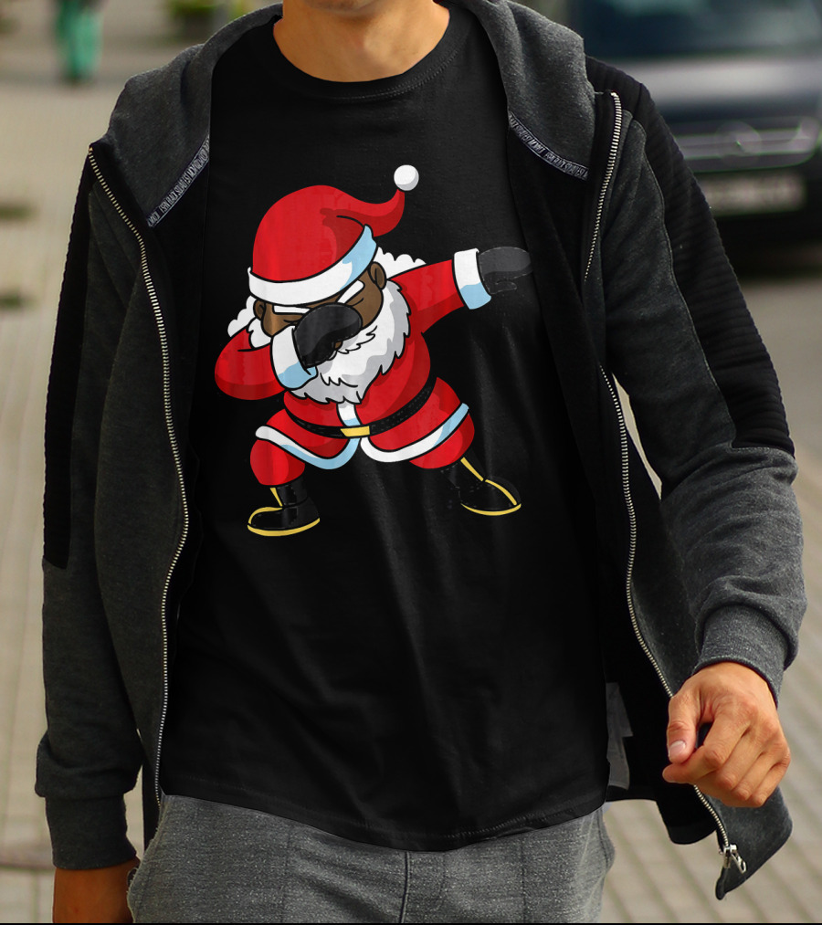 Christmas Dabbing Black Santa Claus Gesture T-Shirt