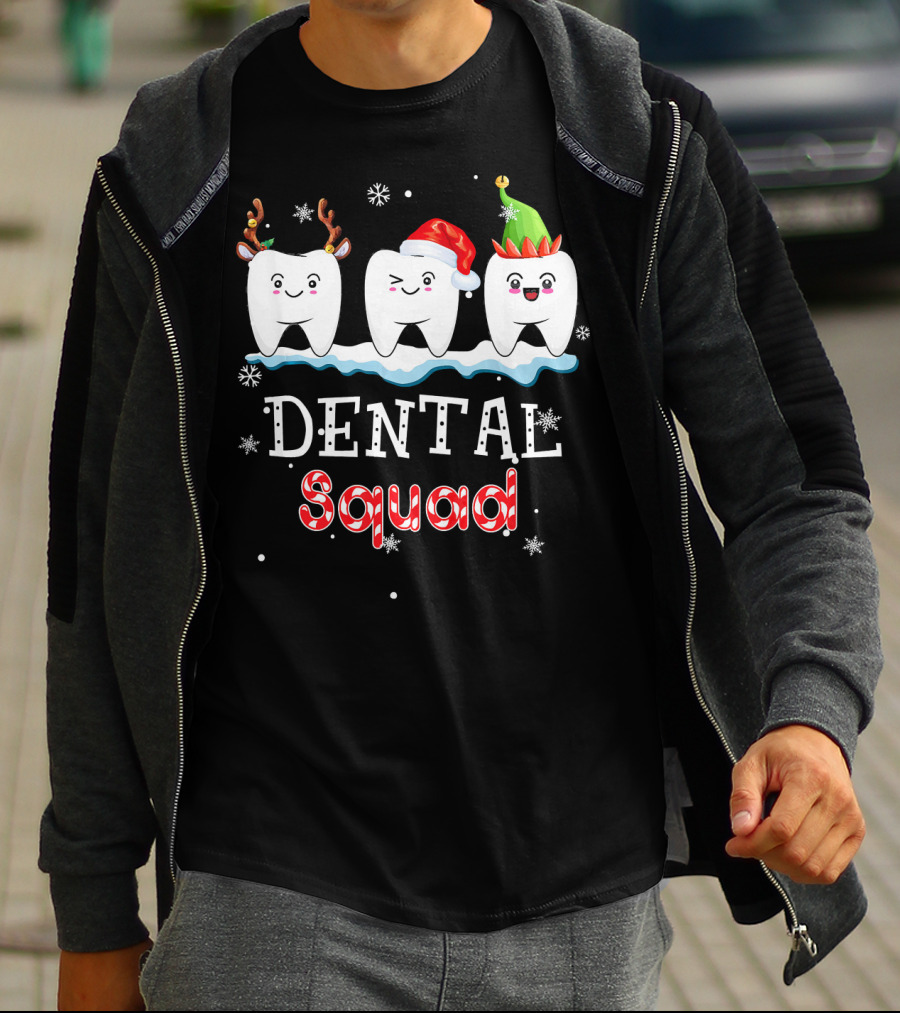 Christmas Dental Squad Hygienist Dentist Festive Teeth Reindeer Santa Elf T-Shirt