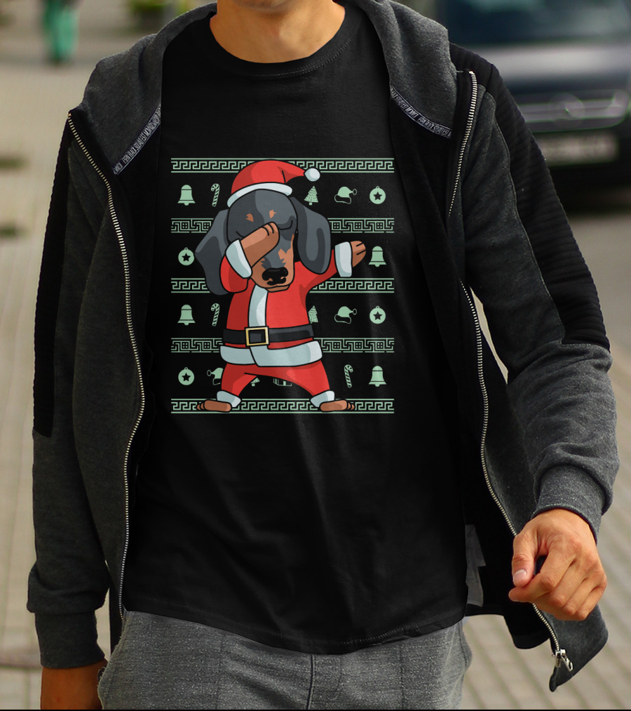 Dabbing Dachshund Santa Funny Christmas Holiday T-Shirt
