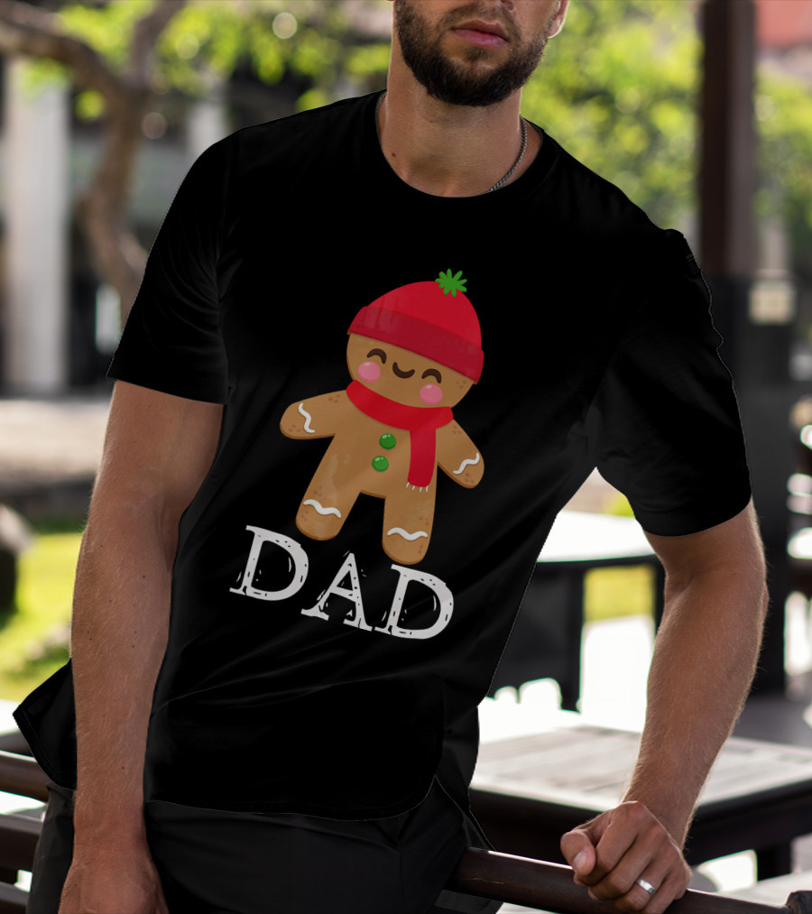 Gingerbread Dad Christmas Matching Pajama Festive Holiday Red Hat Scarf T-Shirt