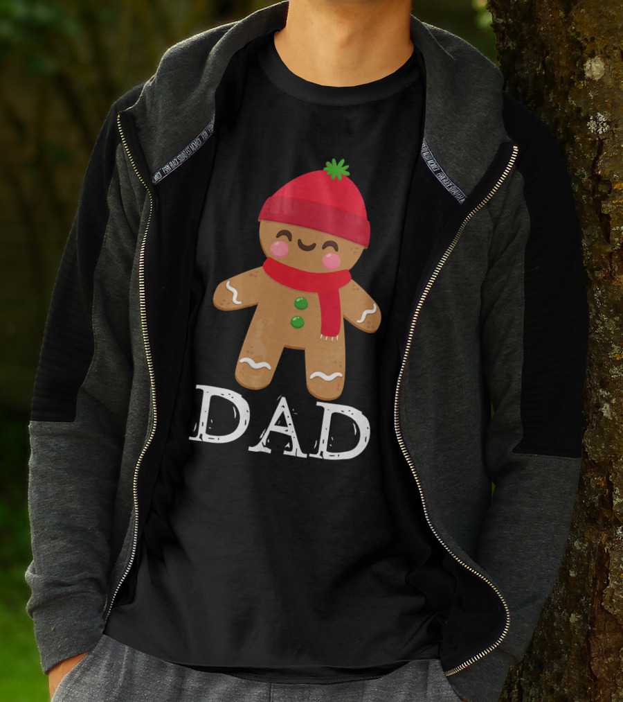 Gingerbread Dad Christmas Matching Pajama Festive Holiday Red Hat Scarf T-Shirt