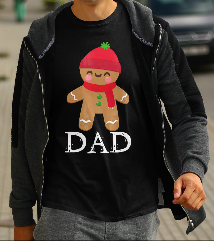 Gingerbread Dad Christmas Matching Pajama Festive Holiday Red Hat Scarf T-Shirt