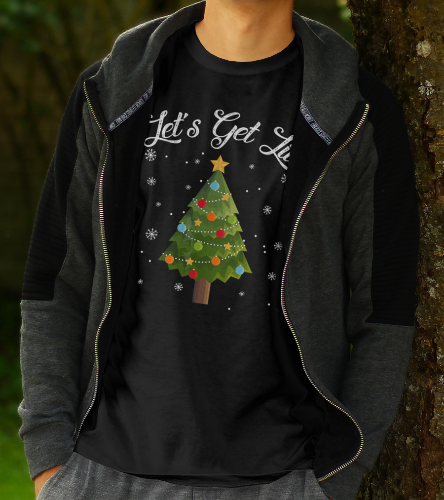 Let's Get Lit Christmas Tree Funny Drink Snowflakes T-Shirt