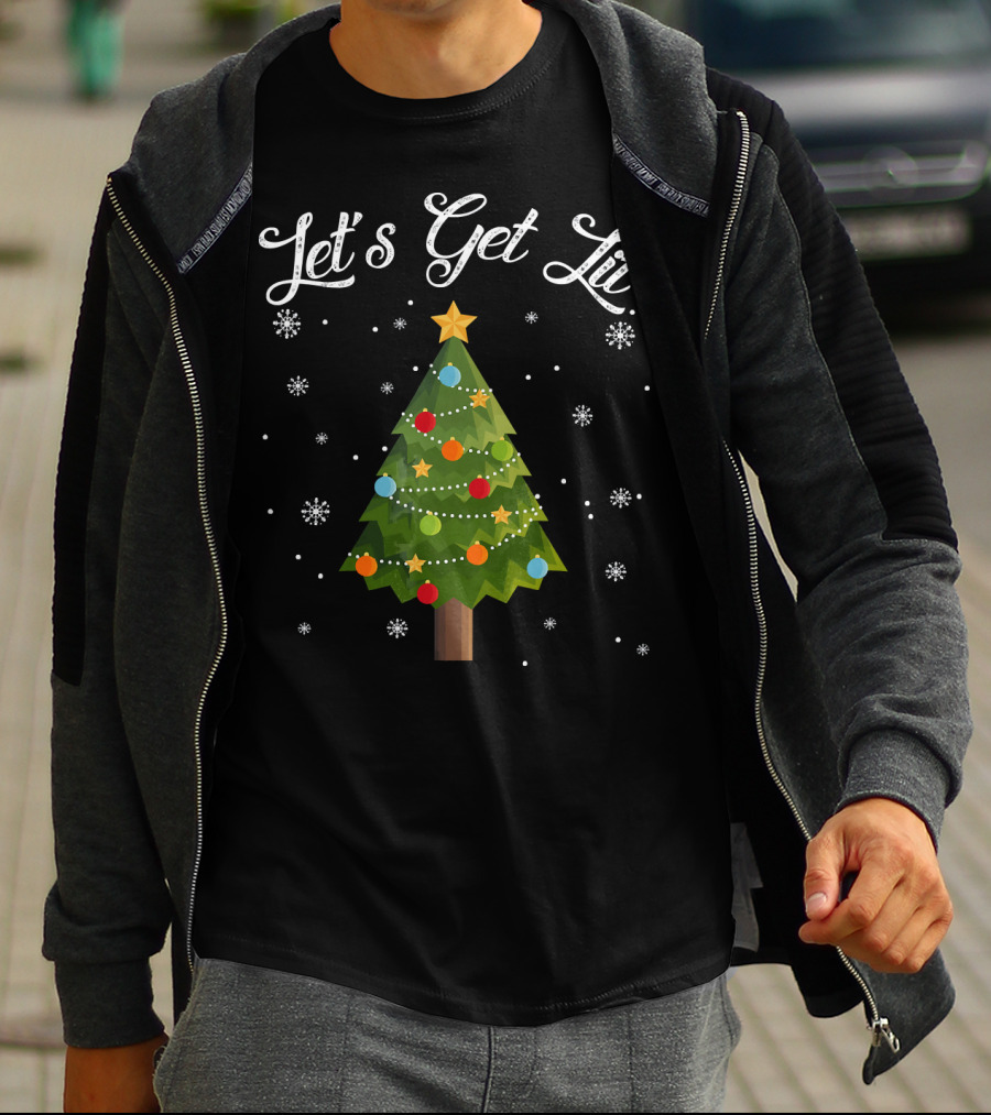 Let's Get Lit Christmas Tree Funny Drink Snowflakes T-Shirt