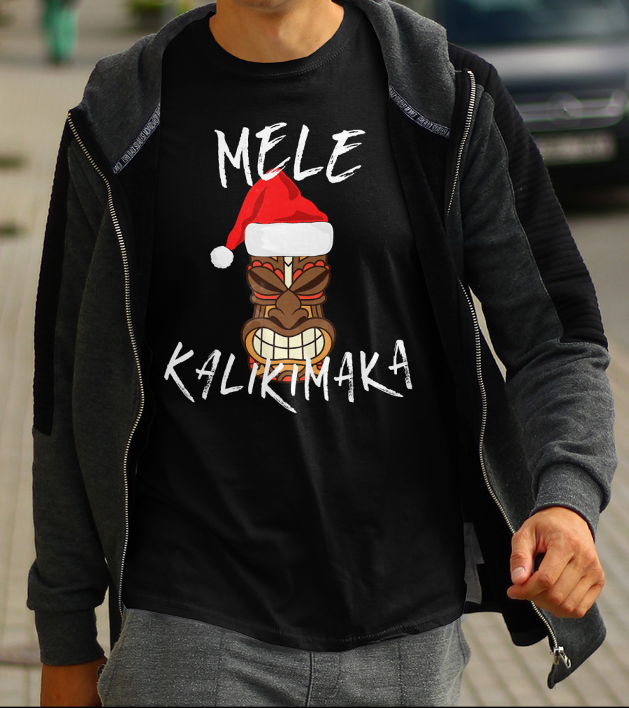 Mele Kalikimaka Tiki Santa Hat Merry Christmas Haw T-Shirt