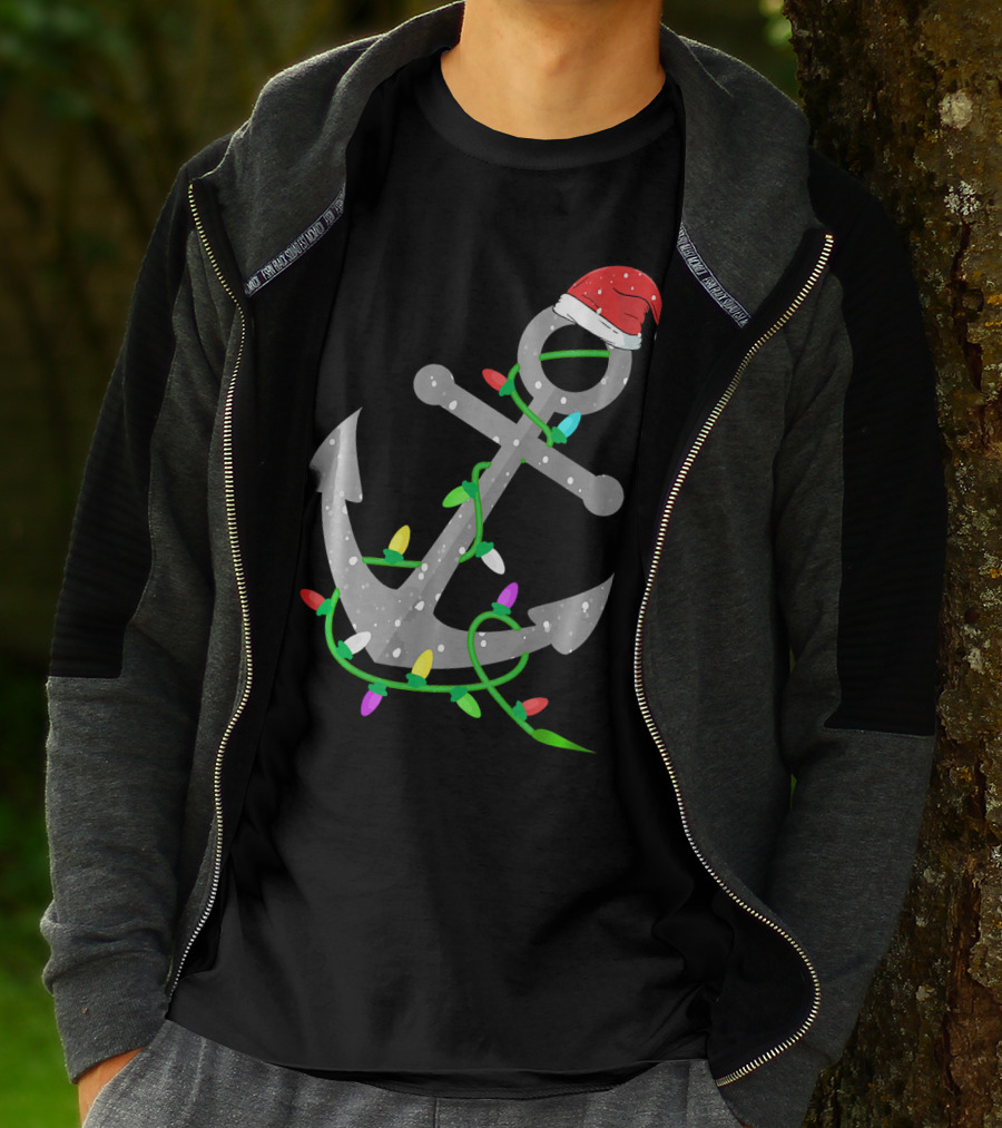 Merry Captain Santa Anchor With Christmas Lights T-Shirt