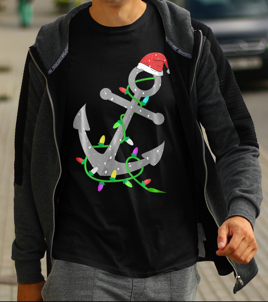 Merry Captain Santa Anchor With Christmas Lights T-Shirt