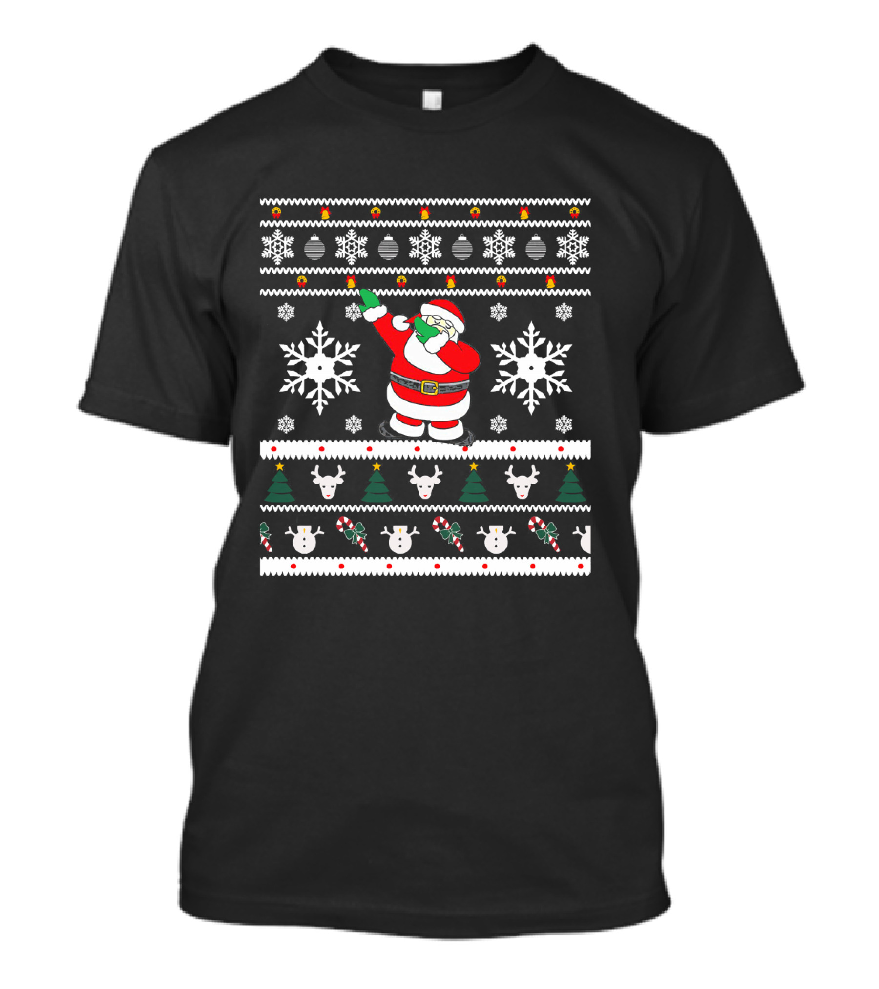 Dabbing Santa Ugly Christmas Snowflakes And Reindeer T-Shirt