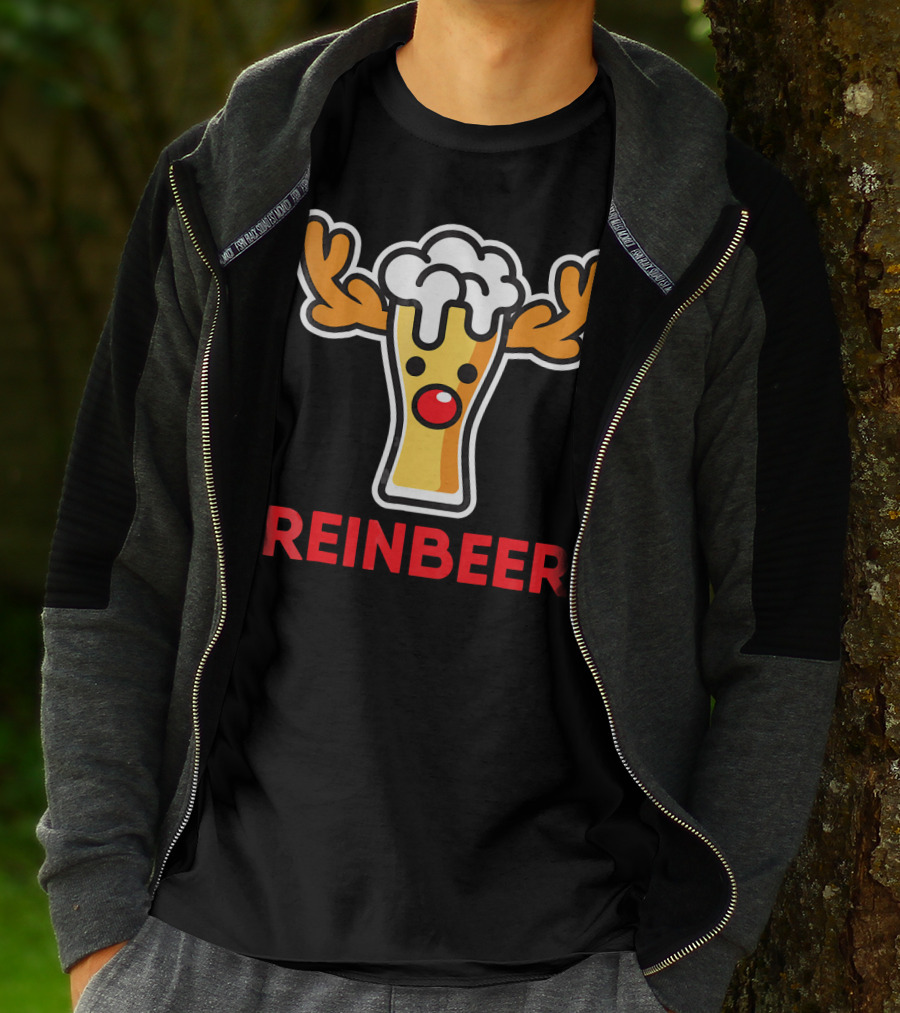 Rein Beer Reindeer With Antlers And Foamy Beer Head T-Shirt